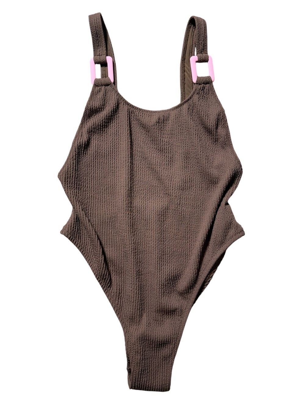 Aerie Brown Ribbed Cheekiest One Piece Swimsuit Size Medium UPF 50